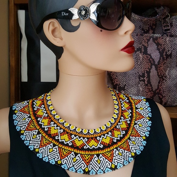 Vintage Jewelry - Vintage NATIVE AMERICAN Beaded Bib Collar Necklace